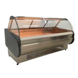 Gasfrit – Vitrine charcuterie coloris acier – 2000 × 1050 × 1200 mm – Réfrigération ventilée – Verre courbé - inox gtb02