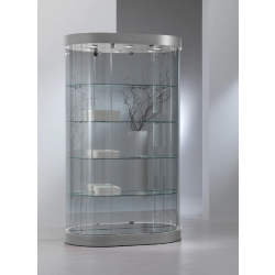 Vitrine d'exposition 209/MVA cylindrique semi-ovale - gris clair avec éclairage LED et tablettes réglables