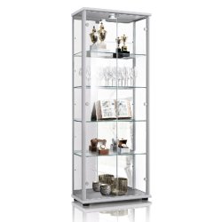 K-Möbel Armoire vitrine en verre 2 portes 176x67x33 cm Made in Germany avec miroir & serrure & LED Argent - argenté Bois manufacturé C1084AL