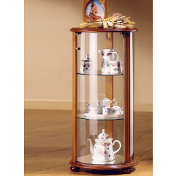 Vitrine ronde en bois DV15VA - merisier - élégance classique avec verre cintré et fond miroir