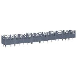Helloshop26 - Jardinière bac lit surélevé plantes fleurs terrasse jardin avec piquets 363,5 x 43,5 x 43,5 cm PP gris 02_0038194 - gris 3000214129150