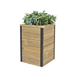 HORTALIA Jardinière en bois avec réserve d’eau Nidum 40 x 40 x 60 cm – Intérieur et extérieur - marron Bois massif N446AL