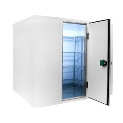 Chambre froide modulaire avec poteaux d'angles - porte pivotante - sol en acier inox - normes sanitaires strictes
