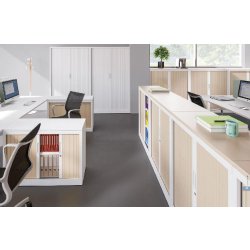 Comptoir à rideaux Mobimetal - optimisé pour l'encombrement réduit, rideaux trilames et composants séparables