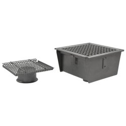 Caniveau avec caillebotis, sortie verticale ø 50 mm et filtre, 300x300x110 mm - VIRTUS - 0615402222358