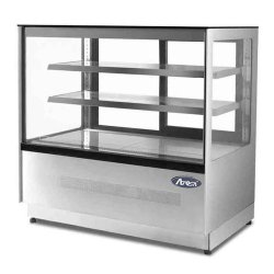 Vitrine droite panoramique en acier inoxydable avec étagères LED et porte arrière coulissante - Réf. ATOSA-WDF-F