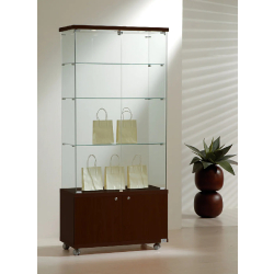 Vitrine d'exposition éclairée - meuble de rangement wengé 8/18LMVA - verre trempé, tablettes amovibles, serrure