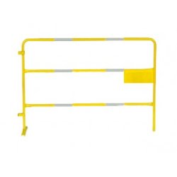 Barrière de chantier jaune avec plaque angle - Hauteur 1.00 m, Longueur 1.50 m, Tube diam 28 mm
