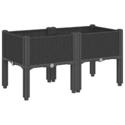Helloshop26 - Jardinière bac lit surélevé plantes fleurs terrasse jardin avec pieds 80 x 40 x 42 cm PP noir 02_0038171 - noir 3000214121116