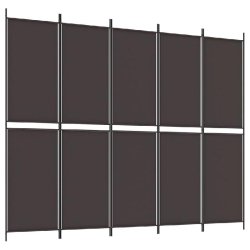 Décoshop26 - Paravent séparateur de pièce cloison 5 panneaux 250 x 200 cm tissu marron et fer DEC030982 - marron 3000258222503