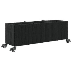 Helloshop26 - Jardinière bac lit surélevé plantes fleurs terrasse jardin avec roulettes et 3 pots 107 x 32 x 38 cm rotin noir 02_0038212 - noir aci