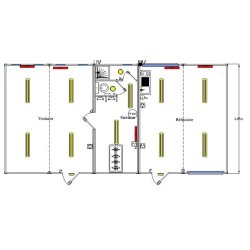 Bungalow de chantier modulaire aménagé - Ensemble de 5 modules pour bureaux, vestiaires, sanitaires et kitchenette-réfectoire