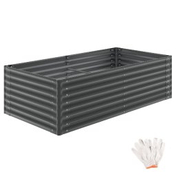 TecTake GmbH tectake 1 bac à fleurs BLOMMA, acier galvanisé, 200 x 100 x 62 cm, bords arrondis, 1200 l, gants compris, gris anthracite - noir acier