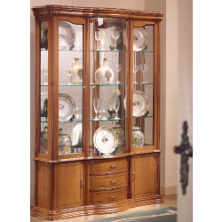 Vitrine en bois vaisselier DV23VA - finition merisier avec fond miroir et tablettes réglables