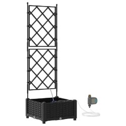 Helloshop26 - Cache-pot de jardin avec irrigation design moderne 40 x 40 x 126 cm en acier noir - noir acier 3000240652035