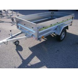 Remorque utilitaire 236x129x40 - 1 essieu - Rustique 250 - 500 à 750 kg PTAC - Basculante, ridelles rabattables