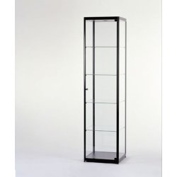 Vitrine colonne en verre trempé et aluminium noir anodisé - porte battante sécurisée - L 50 cm - éclairage LED