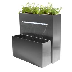 Haute cascade jardinière rectangulaire en acier inoxydable avec eclairage - h89 xl72 x p42 cm