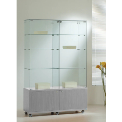 Vitrine d'exposition hauteur 180 cm avec rangement - 12/18MVA - verre trempé et bois - gris