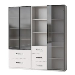 Merax Vitrine LED 140 × 40 × 160 cm, vitrine et bibliothèque en verre, armoire multifonctionnelle avec tiroirs, blanc - blanc multi-matériau N880P
