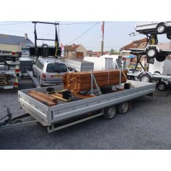Remorque plateau Humbaur HT 355124 - 2 essieux, ridelles alu, roues dessous, châssis modulaire galvanisé