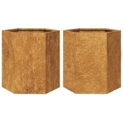 Helloshop26 - Jardinière bac lit surélevé plantes fleurs jardin terrasses lot de 2 hexagone 46 x 40 x 45 cm acier corten marron 02_0039075 - marron