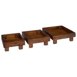 Helloshop26 - Lot de 3 supports de plantes rustiques jardin extérieur 35 x 35 x 12 cm finition texturée en bois acajou 02_0058963 - Bois massif 3000