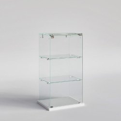 Vitrine comptoir verre trempé sur socle mélaminé blanc 42x33x80 cm