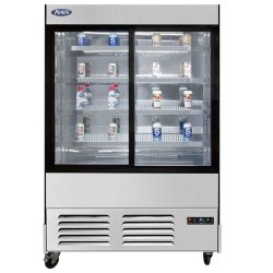 Vitrine libre service portes coulissantes ATOSA-YLM en acier inoxydable avec éclairage LED