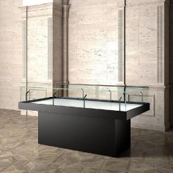 Vitrine Museum Bois table 182x80xH105cm - Cloche verre collé UV - noir