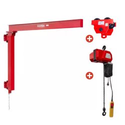 Potence murale 500 kg - Avec palan électrique à chaîne 300 kg 6 m et Chariot porte-palan MW Tools PHM500SET3