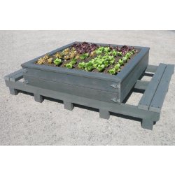 Table de plantation NÉMO recyclée - idéale pour jardins pédagogiques - avec bac ouvrant et 2 banquettes