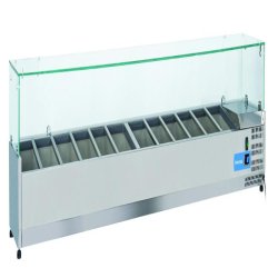 Vitrine réfrigérée inox pour condiments, 12 bacs GN1/3. Dimensions 250x39,5x44 cm. Température +2°C/+8°C. Cool Head VRX 25/38 - 1793