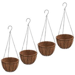 Helloshop26 - Lot de 4 jardinières suspendues en acier noir Ø 30 x 52 cm avec doublure coco design moderne jardin 02_0046615 - noir acier 3000234337