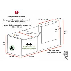 Bureau d'accueil Pano avec partie PMR - Ofitres - 160, Blanc, Blanc brillant