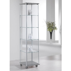 Vitrine contemporaine colonne 43-AVA - gris clair - 4 tablettes amovibles avec serrure et roulettes