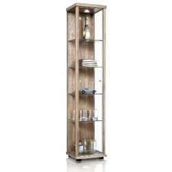 K-Möbel vitrine en verre chêne Sonoma (176x37x33 cm) avec 4 étagères en verre réglables en hauteur,LED - modèle de voiture vitrine d'argent - gr