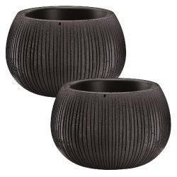 WellHome - Lot de 2 pots 2,3 L Beton Bowl Ø23,8 cm chacun, coloris ciment noir - gris plastique PK4191