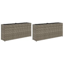 Helloshop26 - Jardinière bac lit surélevé plantes fleurs jardin terrasses avec 2 pots lot de 2 90 x 20 x 40 cm résine tressée gris - gris acier 3