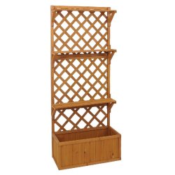 Décoshop26 - Bac à fleurs surélevé avec treillis et étagères jardinière brise-vue naturel balcon 177 x 77 x 33 cm en bois 04_0008919 - Bois mas