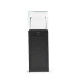 Vitrine cloche sur socle noir l 50 p 50 h 150 cm avec porte battante sécurisée