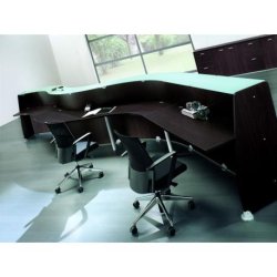 Banque d'accueil - Réception Glass05 - Plateau ton bois et verre - Fabricant Quadrifoglio