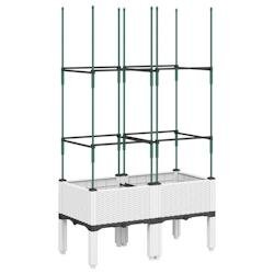 Helloshop26 - Jardinière bac lit surélevé plantes fleurs terrasse jardin avec treillis 80 x 40 x 142,5 cm PP blanc 02_0038313 - blanc 3000214156460