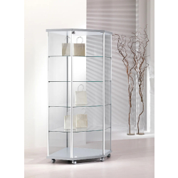 Vitrine d'exposition d'angle 70-AVA - gris clair - verre trempé avec serrure et 4 tablettes amovibles