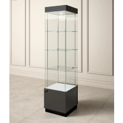 Vitrine colonne laquée GL-5AVA - verre laqué, design moderne, 3 tablettes réglables, porte sécurisée