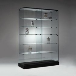 Vitrine en verre JUNO - 1.250 mm x 1.820 mm - Noir avec 2 portes coulissantes et serrure