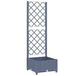 Helloshop26 - Jardinière bac lit surélevé plantes fleurs terrasse jardin avec treillis 40 x 40 x 121,5 cm PP gris 02_0038283 - gris 3000214161914