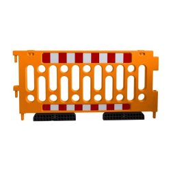 Barrière de sécurité polypropylène 2000mm - adhésif réfléchissant classe 1, pieds rotatifs - Orange / Avec pieds fixes / 2000