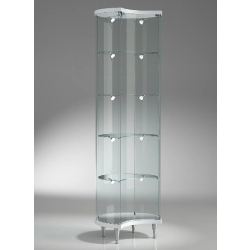 Vitrine cylindrique colonne demi-lune 203/MLVA - blanc poli - LED, 4 tablettes réglables, base miroir