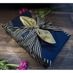 Furoshiki Plumetis bleu nuit/or réutilisable 85x85 cm